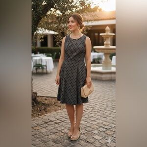 Elle Charcoal Polka Dot Midi Dress